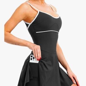 Black Mini Dress with White Trim and Spaghetti Straps